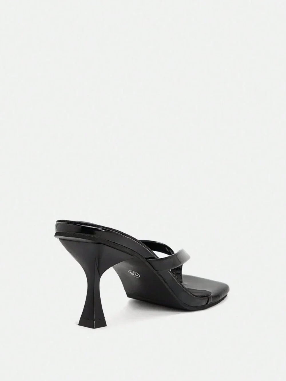 Black Elegant Women's High Heel Flip Flops, Criss-Cross Strap, Square Toe